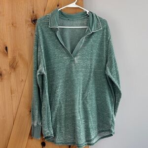 Heathered Sage Green Pullover Henley Top
